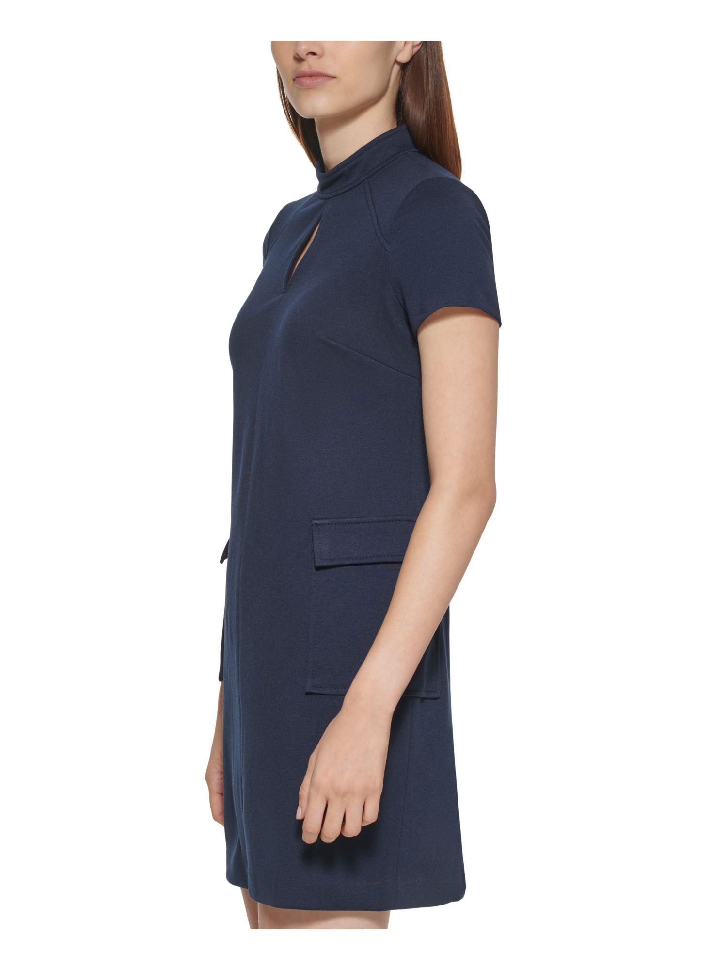 CALVIN KLEIN Womens Keyhole Front Short Sleeve Mock Neck Short A-Line Dress - Picture 9 of 10