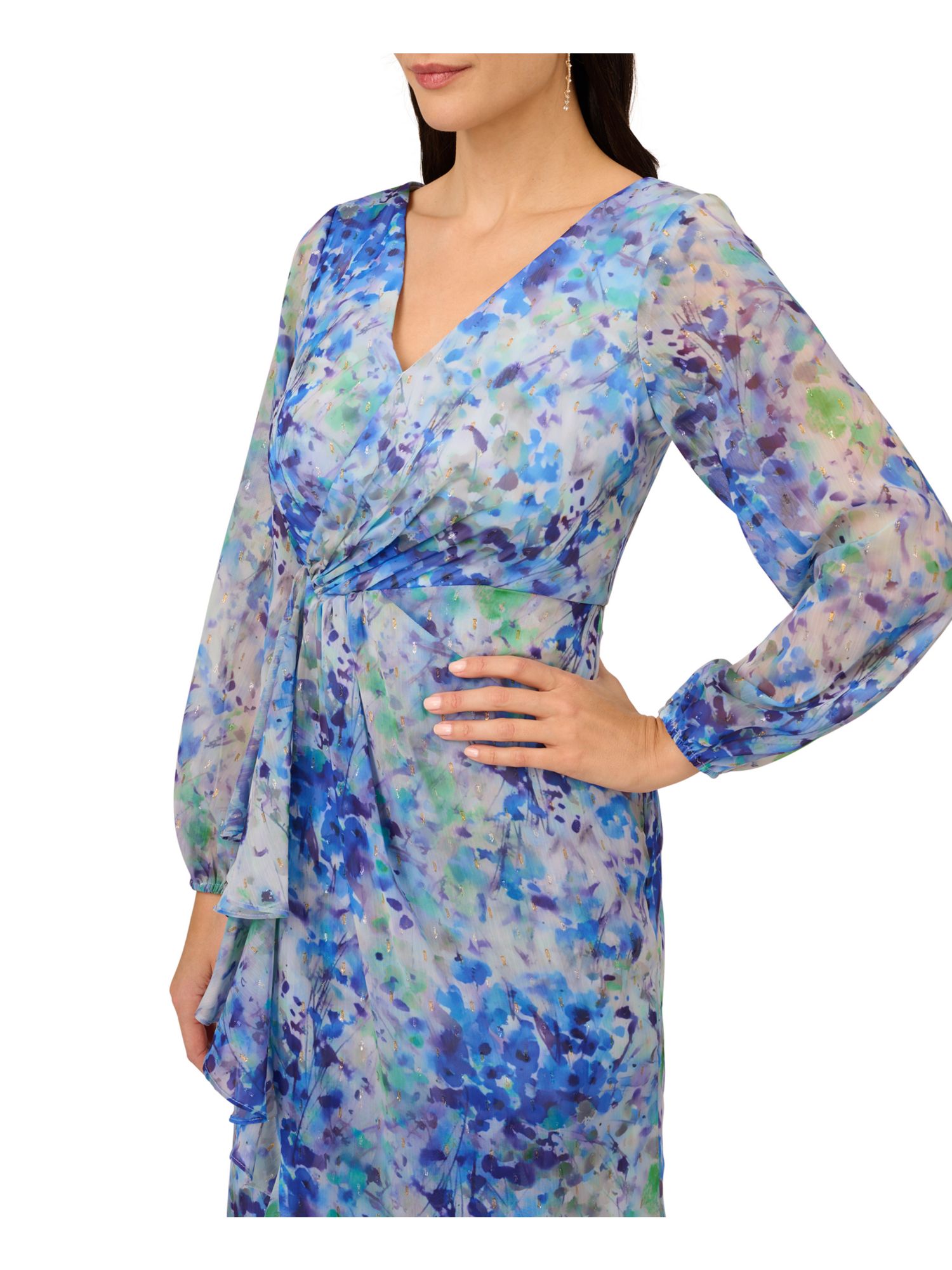 ADRIANNA PAPELL Womens Balloon Sleeve Maxi Party Faux Wrap Dress - Picture 7 of 16